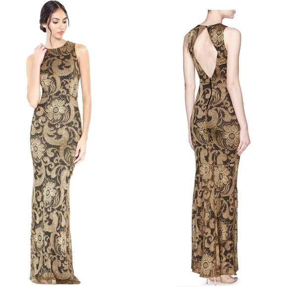 Alice + Olivia Dresses & Skirts - Alice + Olivia Bronze Roxie Lace Diamond Back Maxi Gown Formal Dress RARE 2